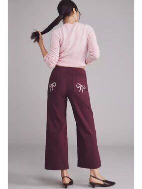 The Colette Bow Pocket Crop Wide-Leg Pants by Maeve Plum Purple 28